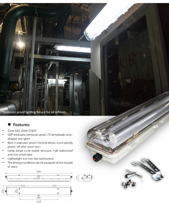 18W 36W 54W GRP উপাদান লিনিয়ার LED বিস্ফোরণ প্রুফ হালকা 1.2M 100lm / W সঙ্গে 5 বছর ওয়ারেন্টি Atex