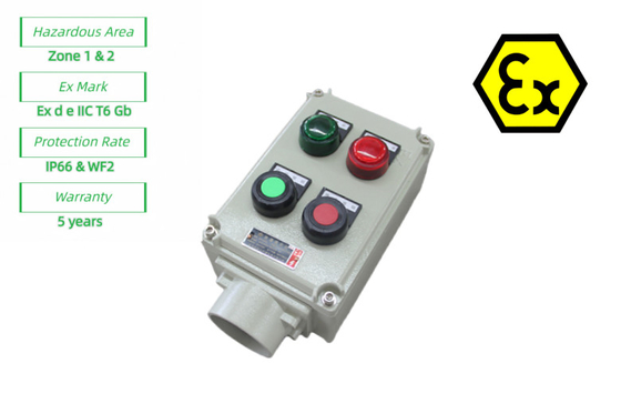 ATEX নিরাপত্তা Ex-proof নিয়ন্ত্রণ স্টেশন Flameproof বৈদ্যুতিক নিয়ন্ত্রণ বক্স 220/380Vac G1/2&quot;,G3/4&quot;,G1,G1.1/4&quot;,G1.1/2&quot;,G2